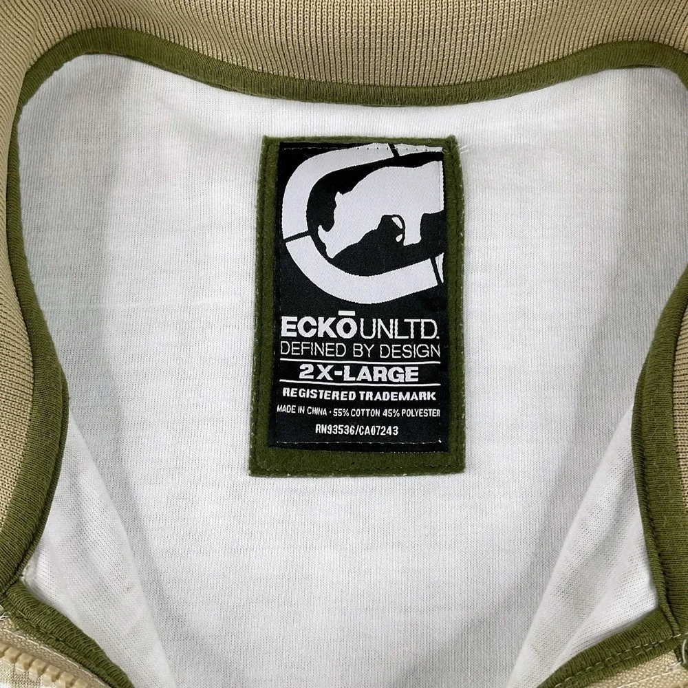 Ecko Unltd Jacket Men 2XL Long Sleeve Full Zip Beige White‎ Check